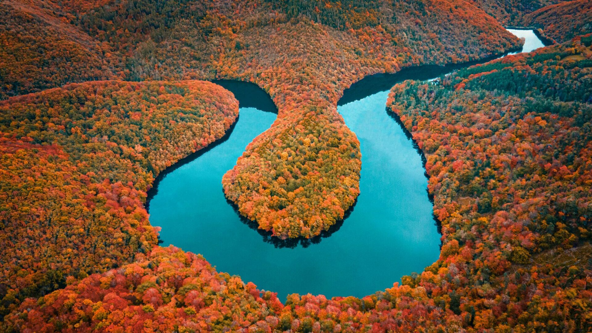 Méandre de Queuille pendant les couleurs automnales - Puy de Dôme / Auvergne-Rhône-Alpes / France